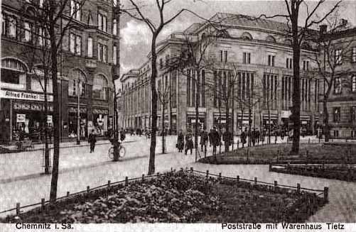 Poststrae mit dem Warenhaus Tietz um 1926 vom Beckerplatz aus gesehen